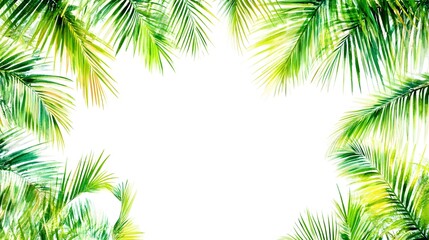 Vibrant Green Palm Leaves Frame Tropical Watercolor Background