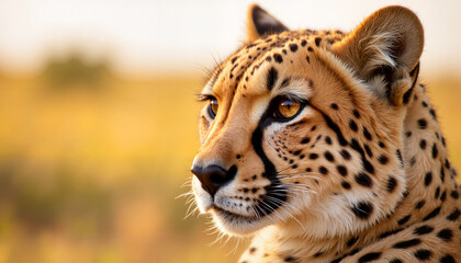 Fototapeta premium Majestic cheetah portrait gazing thoughtfully in golden sunlight, wildlife beauty