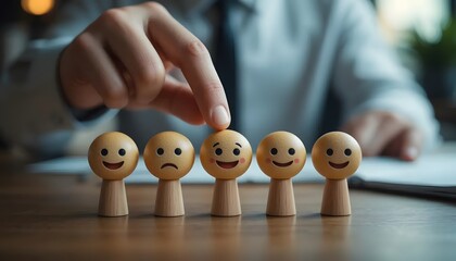 Customer service and Satisfaction concept ,Business people are touching the virtual screen on the happy Smiley face icon to give satisfaction in service.