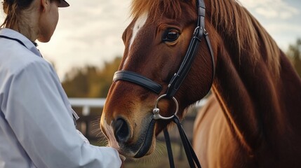 Obraz premium Veterinarian examining horses.