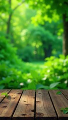Weathered wood, blurry green foliage backdrop , design, summer