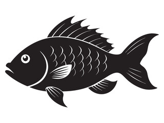 Tilapia fish icon silhouette vector illustration with black color design illustration on a white background.