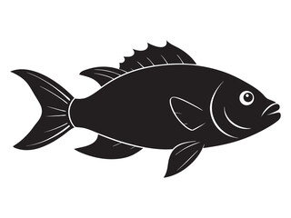 Tilapia fish icon silhouette vector illustration with black color design illustration on a white background.