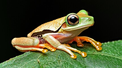 Naklejka premium Stunning Tree Frog Macro Photography Vibrant Amphibian on Leaf
