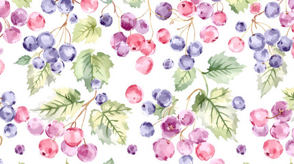 Elegant watercolor pattern featuring vibrant raspberries and delicate leaves on a clean white background.	