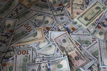 Fototapeta premium Мoney background of cash dollars banknotes for business.