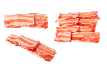 Raw bacon slices isolated on a white background.