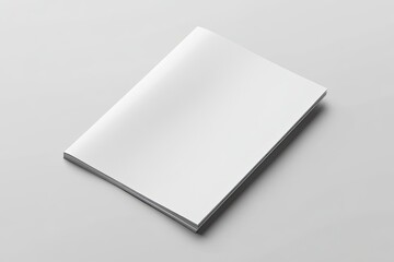 Clean Blank White Magazine Cover on White Background Surface in Diagonal View