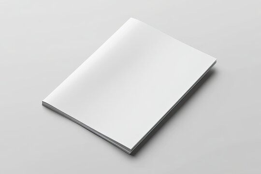Clean Blank White Magazine Cover on White Background Surface in Diagonal View