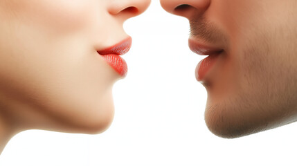 Obraz premium Romantic intimacy between man and woman captured in a close-up moment of almost kissing for use in relationship blogs, dating websites, love-themed advertisements, and emotional storytelling content