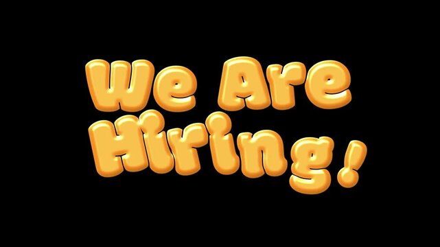 We Are Hiring - Playful 3D Gold Text Animation for Job Vacancy & Recruitment bubble text animation on black background