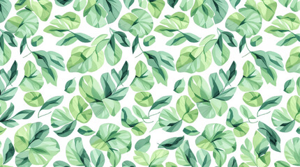 Watercolor pattern green leaves white background 