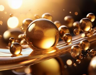 Obraz premium elegant depiction of gold serum bubbles with soft reflections emphasizing the luxurious essence of beauty products radiant and refined visual