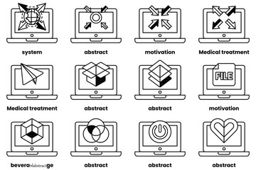 Fototapeta premium Set of illustrations in the concept of laptops and things in line art style