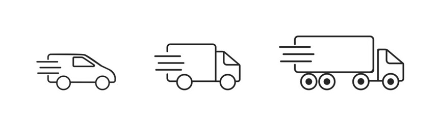 Delivery truck shipping service thin line icon set. Transport icon set. Vector illustration.