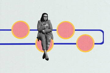 3d sketch poster trend collage image of puzzled tired freelancer businesswoman hold tablet career...