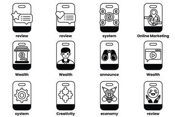 Set of illustrations in the concept of smartphones and things in line art style