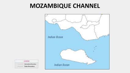 Mozambique Channel Map. Political map of Mozambique Channel with state border in outline. Political map of Mozambique Channel with outline and neighbouring countries.