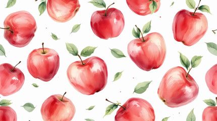 Watercolor pattern red apple white background vector	