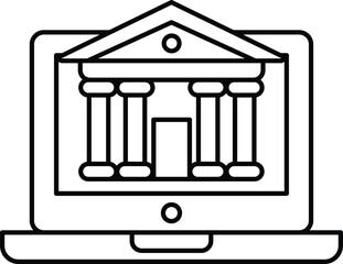 A laptop screen shows a building with columns