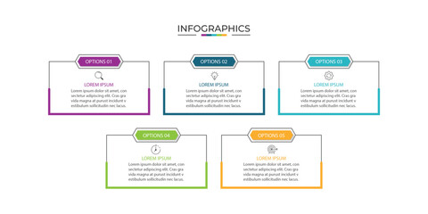 Vector Infographic label design template with icons and 5 options or steps.