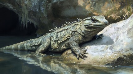 Tuatara: Cold-Blooded Exotic Creature Realistic Artwork with Detailed Skin Texture