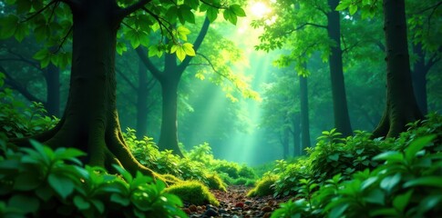 Obraz premium Forest bursting from stock chart, green growth , stock market, ESG, upward trend