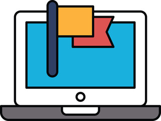 A laptop screen with a flag and a red and yellow bookmark