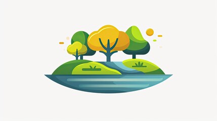 Naklejka premium Logo design featuring simple shapes of trees and a stream on a white background