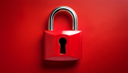 Fototapeta premium bright red lock with keyhole on a vibrant red background