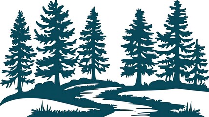Obraz premium trees and a river on a white background
