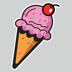 Hand-drawn doodle set. Different types of ice cream, waffle cone, cup, popsicle, and sundae. Sketch-style cafe menu, card, or birthday card decoration. Vector illustration.
