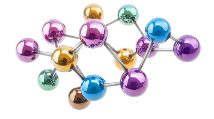 A colorful molecular structure with metallic balls on white background