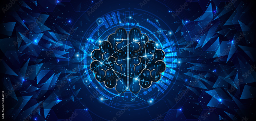 Poster Circuit board of computer neural network or electronic artificial intelligence. Brain circuit technology. modern technology innovation concept background	