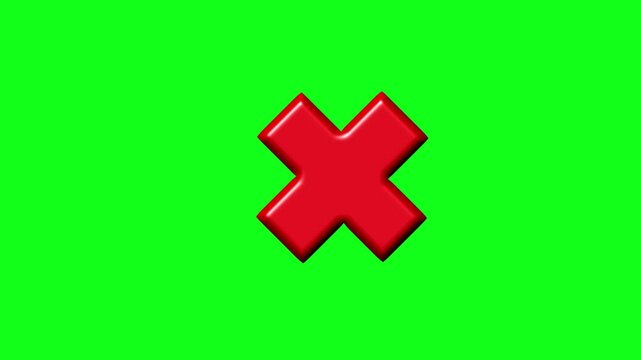 3D vibrating Red Cross X Symbol Animation on Green Screen
3d cross or wrong icon with vibration