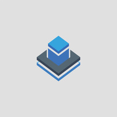 Stacked Geometric Layers in Blue and Gray Logo Design