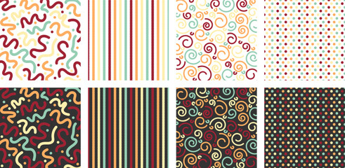 Zestaw wzorów bazgroły, linie, spirale, kropki. Ręcznie malowane tło w kolorowe elementy. © EmBer_graphic
