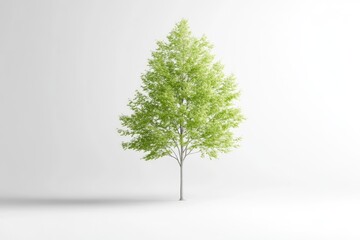 Full view of a vibrant, green tree against a plain white backdrop.  The tree displays healthy foliage and a slender trunk