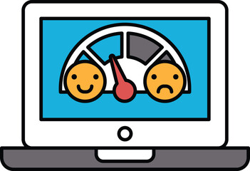 A computer monitor shows a speedometer with two faces on it