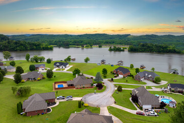 Rural community with expensive houses in Tennessee. Premium housing development in the USA