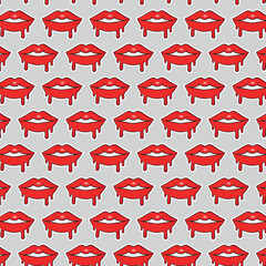Sexy, glossy red lips. Vector illustration isolated on a white background. Sticker shoots of hot kisses with red lipstick. pattern