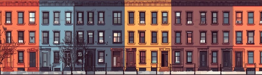 Fototapeta premium Colorful Row Houses on a City Street