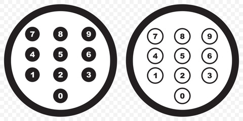 simple number icon with round circle. 0 to 9 number symbol vector on Transparent Background. EPS 10.