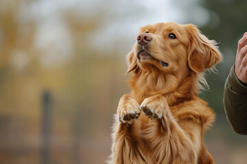 Generative AI Image of Obedient Dog Training with Cynologist in a Studio Setting