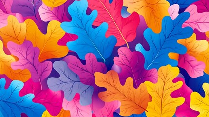 Colorful Oak Leaves Autumn Background.