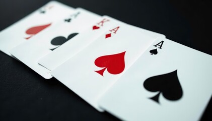Playing cards arranged in a sequence showing an ace high pattern , clubs, poker