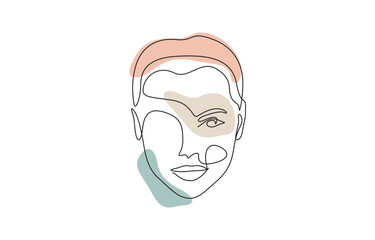Continuous one line drawing of abstract beautiful lady face, Pretty sexy model female silhouette minimalist style concept. Trendy one line draw design.