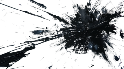 Black paint splashing on transparent background with brushstrokes