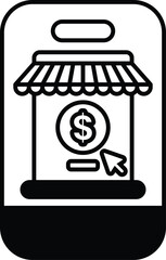 A black and white image of a store with a dollar sign on it