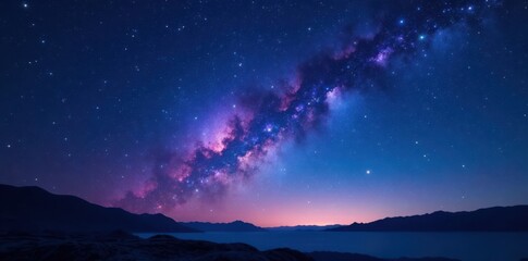 Fototapeta premium Vibrant stars and galaxies against a deep blue sky at midnight , stars, constellations